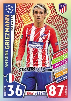 Sticker Antoine Griezmann - UEFA Champions League 2017-2018. Match Attax n. 52 - Topps