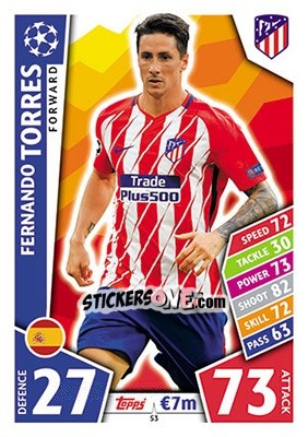 Sticker Fernando Torres - UEFA Champions League 2017-2018. Match Attax n. 53 - Topps