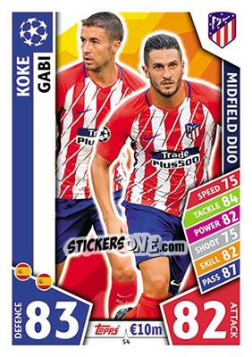 Sticker Gabi / Koke - UEFA Champions League 2017-2018. Match Attax n. 54 - Topps