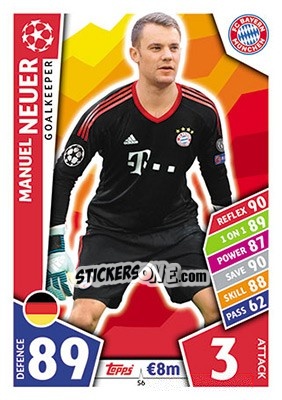 Sticker Manuel Neuer - UEFA Champions League 2017-2018. Match Attax n. 56 - Topps
