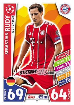 Sticker Sebastian Rudy - UEFA Champions League 2017-2018. Match Attax n. 57 - Topps