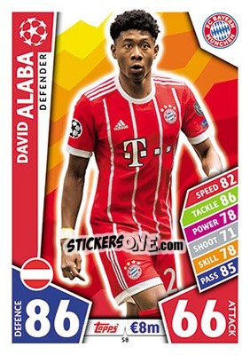 Sticker David Alaba - UEFA Champions League 2017-2018. Match Attax n. 58 - Topps
