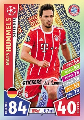 Sticker Mats Hummels - UEFA Champions League 2017-2018. Match Attax n. 59 - Topps