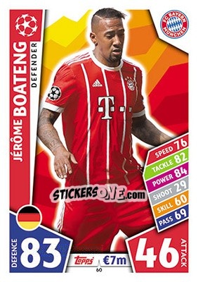 Sticker Jérôme Boateng - UEFA Champions League 2017-2018. Match Attax n. 60 - Topps