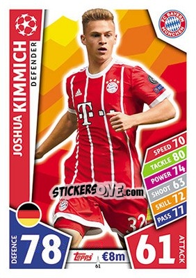 Sticker Joshua Kimmich - UEFA Champions League 2017-2018. Match Attax n. 61 - Topps