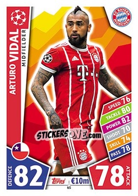 Sticker Arturo Vidal - UEFA Champions League 2017-2018. Match Attax n. 65 - Topps