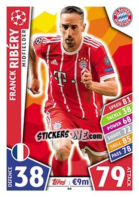 Sticker Franck Ribéry - UEFA Champions League 2017-2018. Match Attax n. 66 - Topps
