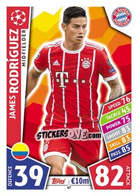 Sticker James Rodríguez - UEFA Champions League 2017-2018. Match Attax n. 67 - Topps