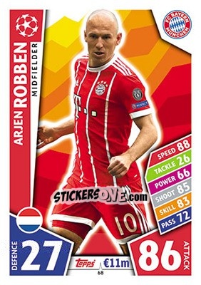 Sticker Arjen Robben - UEFA Champions League 2017-2018. Match Attax n. 68 - Topps