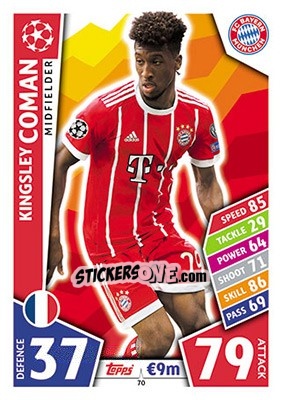 Sticker Kingsley Coman - UEFA Champions League 2017-2018. Match Attax n. 70 - Topps