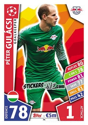 Sticker Péter Gulácsi - UEFA Champions League 2017-2018. Match Attax n. 74 - Topps
