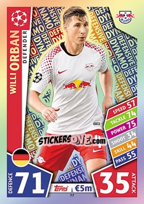 Sticker Willi Orban - UEFA Champions League 2017-2018. Match Attax n. 77 - Topps