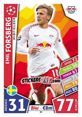 Sticker Emil Forsberg - UEFA Champions League 2017-2018. Match Attax n. 83 - Topps