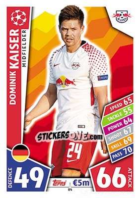 Sticker Dominik Kaiser - UEFA Champions League 2017-2018. Match Attax n. 84 - Topps