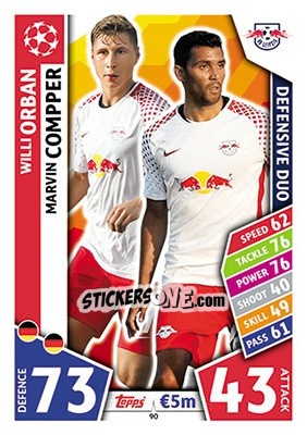 Sticker Willi Orban / Marvin Compper - UEFA Champions League 2017-2018. Match Attax n. 90 - Topps