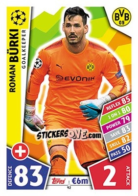 Sticker Roman Bürki - UEFA Champions League 2017-2018. Match Attax n. 92 - Topps