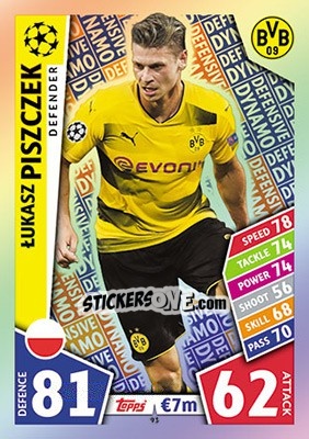 Sticker Lukasz Piszczek - UEFA Champions League 2017-2018. Match Attax n. 93 - Topps