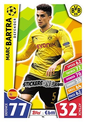 Sticker Marc Bartra - UEFA Champions League 2017-2018. Match Attax n. 96 - Topps