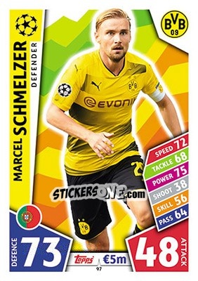 Sticker Marcel Schmelzer - UEFA Champions League 2017-2018. Match Attax n. 97 - Topps