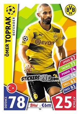 Sticker Ömer Toprak - UEFA Champions League 2017-2018. Match Attax n. 98 - Topps