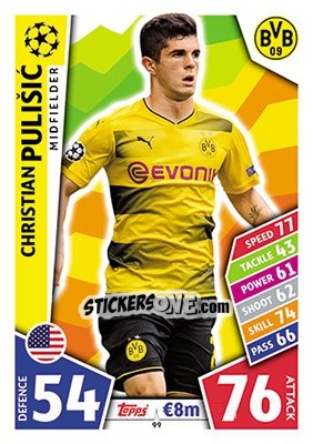 Sticker Christian Pulišic - UEFA Champions League 2017-2018. Match Attax - Topps