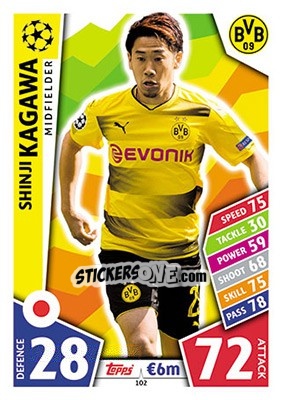 Sticker Shinji Kagawa - UEFA Champions League 2017-2018. Match Attax n. 102 - Topps