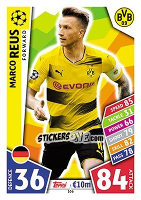 Sticker Marco Reus - UEFA Champions League 2017-2018. Match Attax n. 106 - Topps