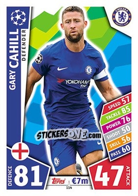 Sticker Gary Cahill - UEFA Champions League 2017-2018. Match Attax n. 114 - Topps