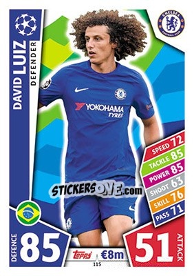 Sticker David Luiz - UEFA Champions League 2017-2018. Match Attax n. 115 - Topps