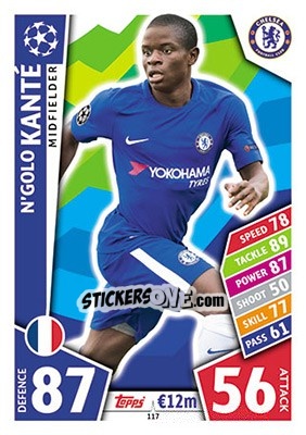 Sticker N'Golo Kanté - UEFA Champions League 2017-2018. Match Attax n. 117 - Topps