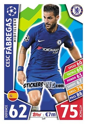 Sticker Cesc Fàbregas - UEFA Champions League 2017-2018. Match Attax n. 119 - Topps