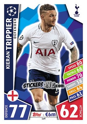 Sticker Kieran Trippier - UEFA Champions League 2017-2018. Match Attax n. 129 - Topps