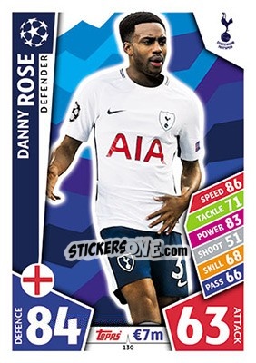 Sticker Danny Rose - UEFA Champions League 2017-2018. Match Attax n. 130 - Topps