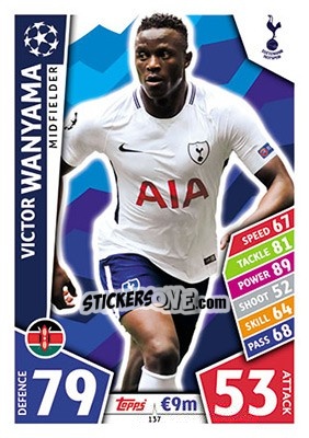 Sticker Victor Wanyama - UEFA Champions League 2017-2018. Match Attax n. 137 - Topps