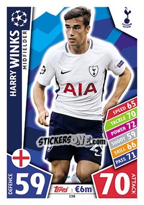 Sticker Harry Winks - UEFA Champions League 2017-2018. Match Attax n. 138 - Topps
