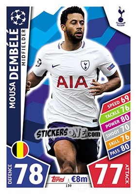 Sticker Mousa Dembélé - UEFA Champions League 2017-2018. Match Attax n. 139 - Topps