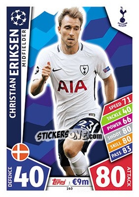 Sticker Christian Eriksen - UEFA Champions League 2017-2018. Match Attax - Topps
