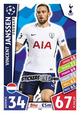 Sticker Vincent Janssen - UEFA Champions League 2017-2018. Match Attax n. 141 - Topps