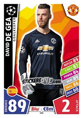 Sticker David de Gea - UEFA Champions League 2017-2018. Match Attax n. 146 - Topps