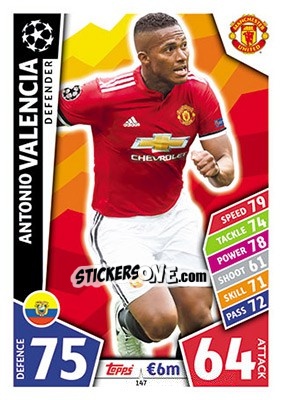 Sticker Antonio Valencia - UEFA Champions League 2017-2018. Match Attax n. 147 - Topps