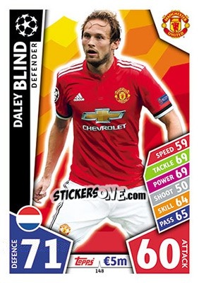 Sticker Daley Blind - UEFA Champions League 2017-2018. Match Attax n. 148 - Topps