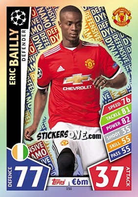 Sticker Eric Bailly - UEFA Champions League 2017-2018. Match Attax n. 151 - Topps
