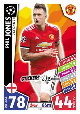 Sticker Phil Jones - UEFA Champions League 2017-2018. Match Attax n. 152 - Topps