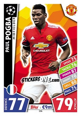 Sticker Paul Pogba - UEFA Champions League 2017-2018. Match Attax n. 156 - Topps