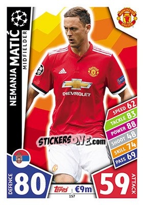 Sticker Nemanja Matic - UEFA Champions League 2017-2018. Match Attax n. 157 - Topps