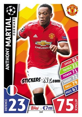 Sticker Anthony Martial - UEFA Champions League 2017-2018. Match Attax n. 160 - Topps