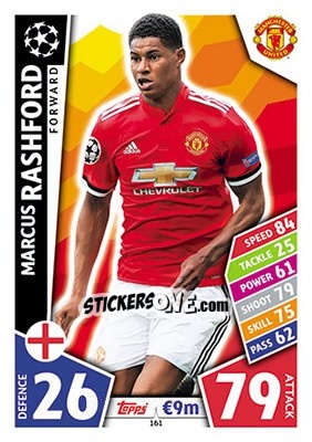 Sticker Marcus Rashford - UEFA Champions League 2017-2018. Match Attax n. 161 - Topps