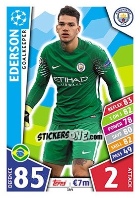 Sticker Ederson - UEFA Champions League 2017-2018. Match Attax n. 164 - Topps