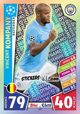 Sticker Vincent Kompany - UEFA Champions League 2017-2018. Match Attax n. 167 - Topps