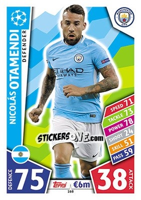 Sticker Nicolás Otamendi - UEFA Champions League 2017-2018. Match Attax n. 168 - Topps